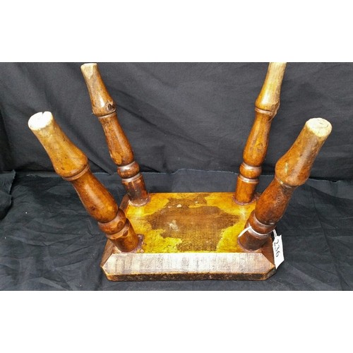 236 - 19th Century 4 legged Ash or Larch milking stool. 9 inches high x 10.5 inches wide. A good used stoo... 