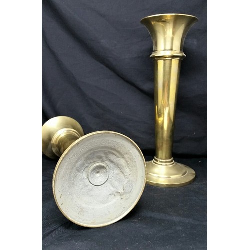 243 - A substantial pair of 19th Century trumpet shaped heavy gauge brass vases. Standing 11.5 inches tall... 