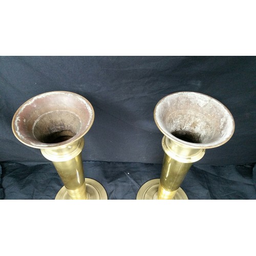 243 - A substantial pair of 19th Century trumpet shaped heavy gauge brass vases. Standing 11.5 inches tall... 