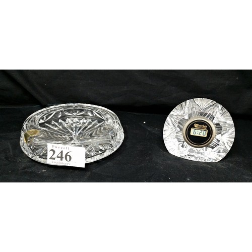 246 - A Waterford crystal clock and a Waterford crystal Ashtray no chips or nibbles. Ashtray 5 inches wide