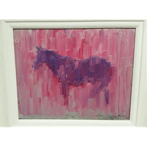 250 - Con Campbell mixed media on board “ Blue Horse “ Framed size 15.5 inches x 13.5 inches.