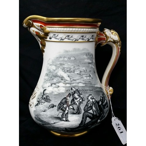261 - A superb 19th Century commemorative jug. Titled “The Royal Patriotic “jug with battle sc... 