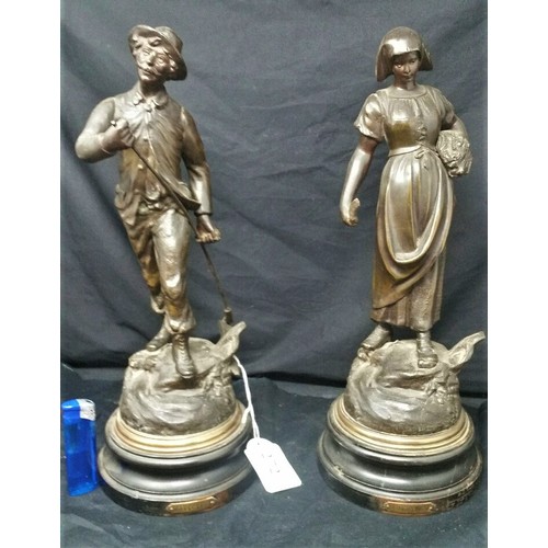 272 - A good pair of late 19th/early 20th century bronze metal figures “ Facheur and Moissonneuse&rd... 