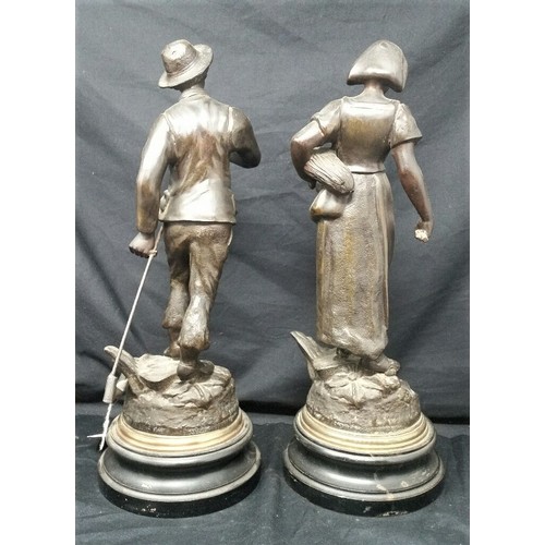 272 - A good pair of late 19th/early 20th century bronze metal figures “ Facheur and Moissonneuse&rd... 