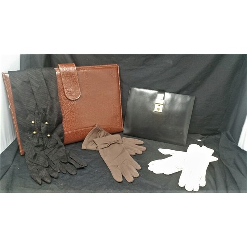 277 - A Vintage brown leather case and a vintage black leather wallet with vintage day & evening glove... 