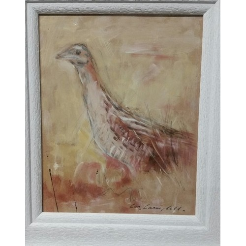 278 - Con Campbell mixed media on board “ Corn Crake “ framed size 15.5 inches x 13.75 inches