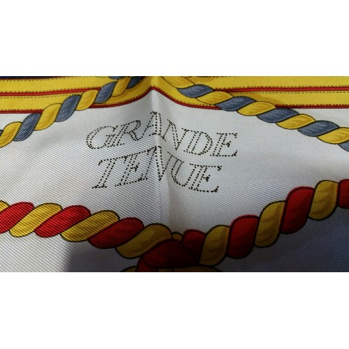 286 - Vintage silk scarf Grande Tenue 88cm x 88cm Labelled Hermes. Hand rolled and stitched edges. See det... 