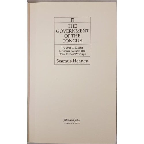 59 - Seamus Heaney. The Government of the Tongue. 1988. 1st. Mint in dust jacket