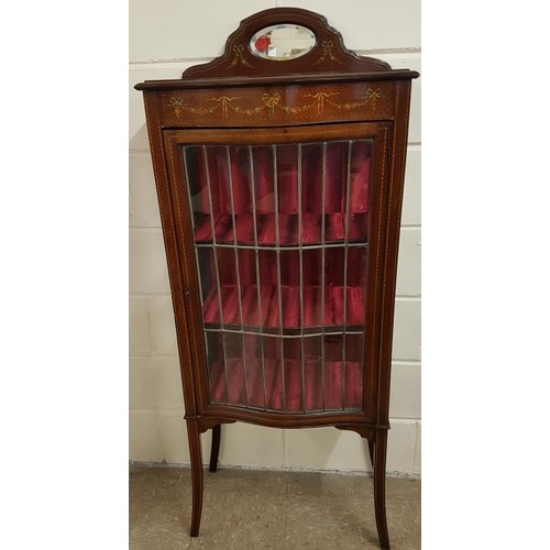 303 - Edwardian Inlaid Mahogany Glass Display Cabinet, with mirror panel atop a single glazed panel door a... 