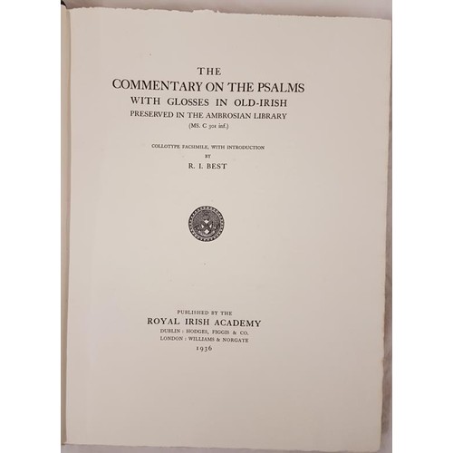 79 - R. I. Best. The Commentary on the Psalms with Glossaries in Old-Irish. Dublin. 1936.Large folio with... 