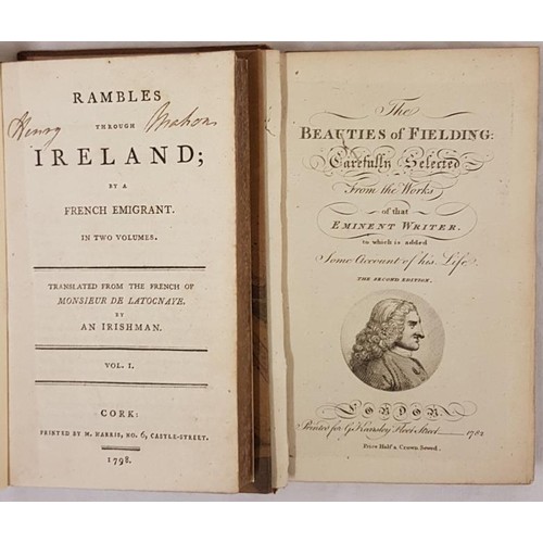92 - A French Emigrant Rambles Through Ireland. Volume 1. Cork. 1798; and Then Beauties of Fielding. 1782... 