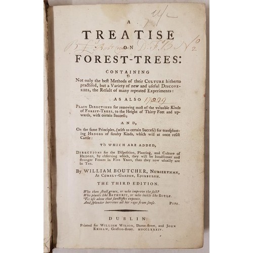 110 - Boucher, A Treatise of Forest Trees, Dublin 1784. Lacks the prelims, an interesting note stating tha... 