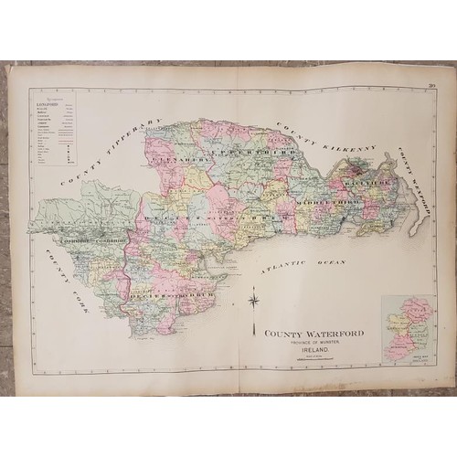 154 - Waterford County. Large format double-page map. 30 inches by 22 inches. Published in Philadelphia by... 