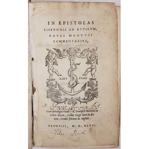 351 - M. Paulo. In Epistolas Ciceronis Atticum. Venice. 1547. First printing. Latin text. Original vellum.... 