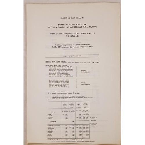 405 - Railway Timetable: Papal Visit 1979