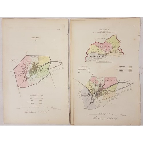 409 - 3 hand-coloured Maps of Galway City in 1837 on 2 pages. Municipal Corporation Boundaries [Ireland]. ... 