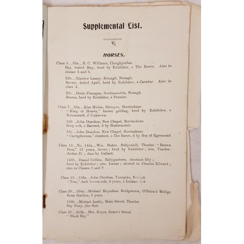 442 - North Tipperary: Agricultural Show 1913 at Nenagh August, 8vo Catalogue, card covers with four page ... 