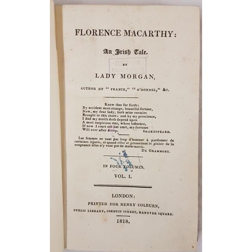 475 - Lady Sydney Morgan. Florence McCarthy  An Irish Tale. 1818. 4 volumes 1st edit.