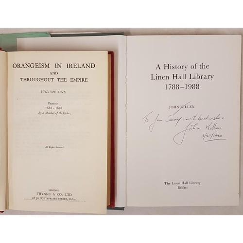 480 - Orangeism in Ireland, 1939. 1st edit Presentation copy to D. Lindsay-Keir, Queen University , Belfas... 