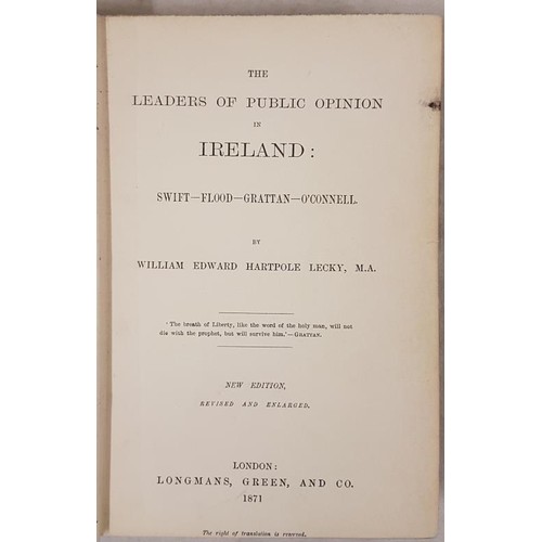 47 - Lecky, W.E.H., Leaders of Public Opinion in Ireland, London, Longman Green & Company, 1871, new ... 