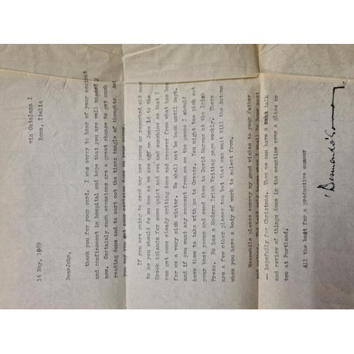 616 - Desmond O'Grady Archive - a series of 5 letters from Desmond O'Grady to Dr John Wyse Jackson includi... 