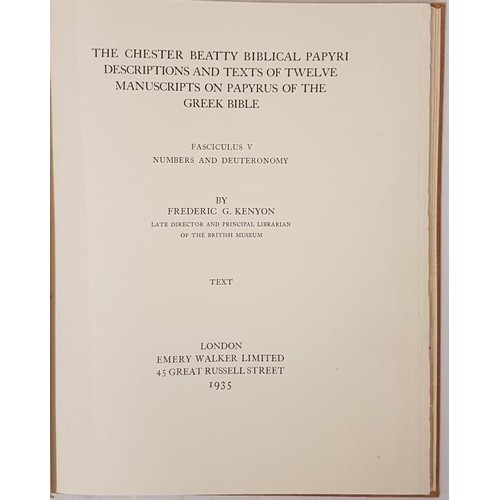 37 - F.G. Kenyon. The Chester Beatty Biblical Papyri – Description of the twelve Manuscripts on Pap... 