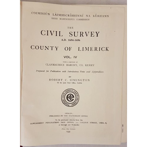 56 - Simington, Robert C. The Civil Survey A. D. 1654-1656 County of Limerick, with a Section of Clanmaur... 