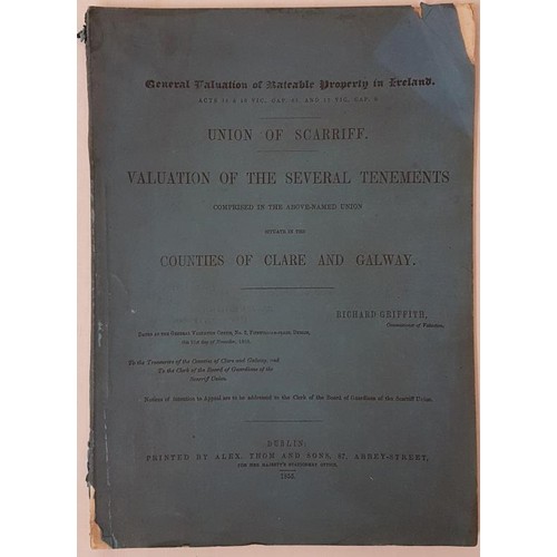 67 - Richard Griffith. Griffith’s Valuation – Co. Clare/Galway- Union of Scarriff. 1855. Blue printed wra... 