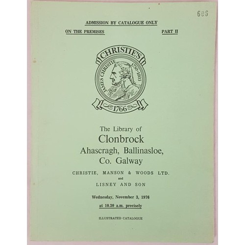 102 - Catalogue of the Library of Clonbrock, Ahascragh, Co. Galway conducted by Christies on 3rd November ... 
