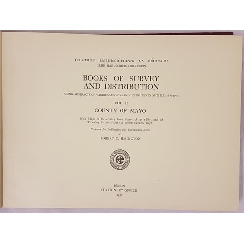 359 - Robert C. Simington. Book of Survey and Distribution – County of Mayo. 1956. Oblong folio with... 