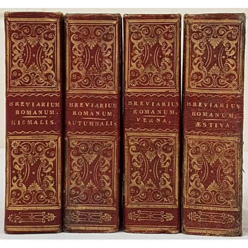 384 - Bindings: Breviarium Romanum - 4 volumes in fine red Morocco binding with the book plate of Fr. Sean... 