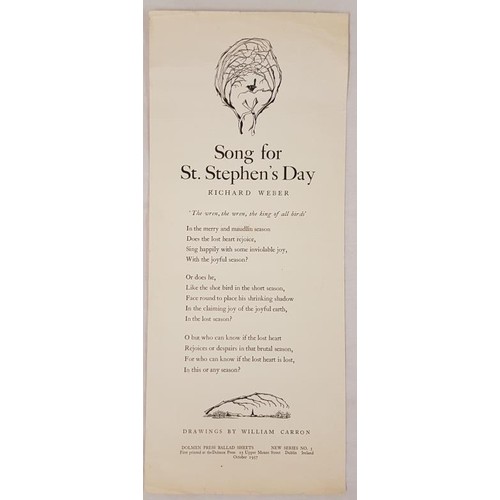 517 - Dolmen Press Ballad sheet – Song for St. Stephen’s Day by Richard Weber with a drawing by William Ca... 