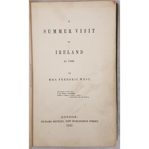 23 - WEST, Mrs. Frederic. A Summer Visit to Ireland in 1846. Illustrated with aquatints and woodcuts. Lon... 