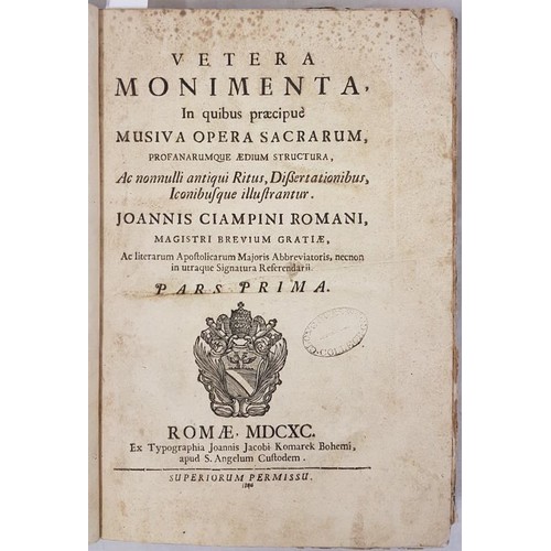 74 - Joannis Ciampini Romani. Vetera Monimenta. . 1690. First edit. Folio. Italian plate book with 70 cop... 