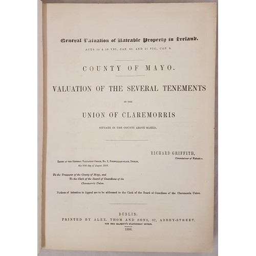 88 - Richard Griffith. Griffith’s Valuations .County of Mayo – Union of Claremorris, 1856. Bl... 