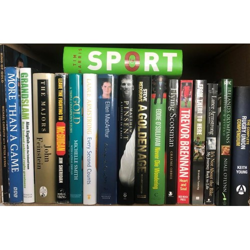 126 - Sports interest - 2 boxes of sports books from a variety of sports (52)