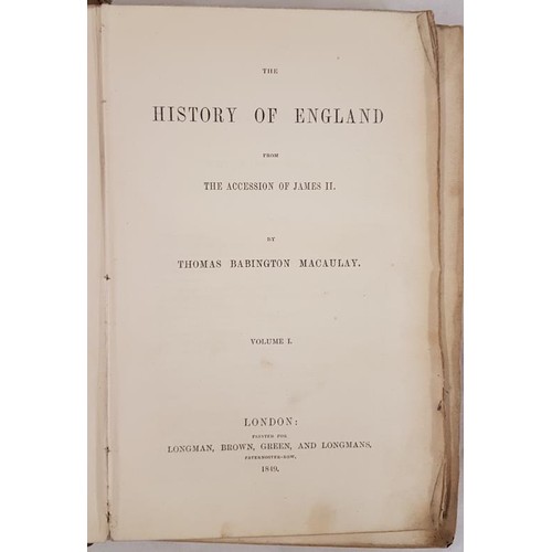 130 - Macaulay, History of England, London 1849 - 1855, 4 vols, original embossed cloth, Morrows circulati... 