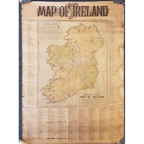 626 - GENEALOGICAL MAP. Genealogical and History Map of Ireland showing the Five Kingdoms Meath, Ulster, C... 