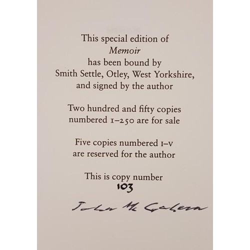 86 - John McGahern, Memoir, 2005, 8vo, signed ltd numbered edition of 250 copies of which this is no 103 ... 