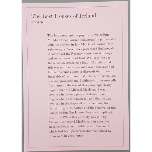 133 - Randal MacDonnell, The Lost Houses of Ireland, 4to, almost mint, 2002; with erratum slip.  Vani... 