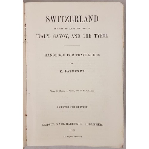 481 - K. Baedeker Switzerland and the Adjacent Portions of Italy, Savoy and the Tyrol, Handbook for Travel... 