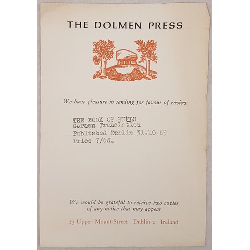 517 - Das Buch Von Kells. 161. Dublin. Dolmen Press. German translation of Book of Kells. Dolmen review sl... 