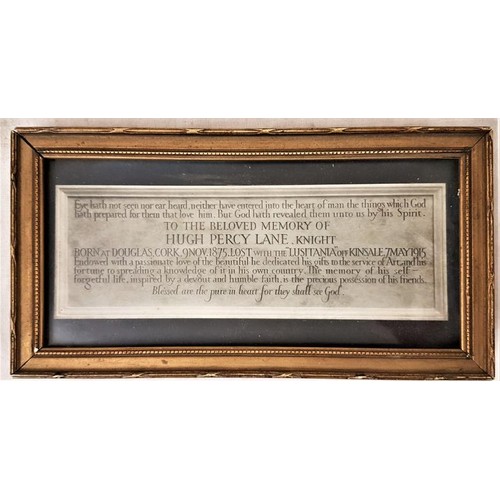 533 - Hugh Lane: Tribute to Hugh Lane; Lost on the Lusitania, 7th May 1915 (framed)