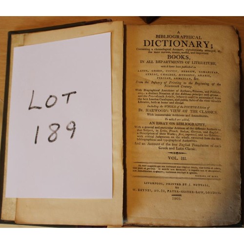 189 - Rare Book. A Bibliographical Dictionary containing a chronological account alphabetically arranged o... 