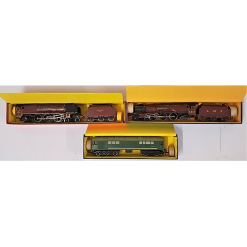 13 - Three Hornby Dublo 00 Gauge Model Locomotives - EDL 2 Loco & Tender L.M.S. 