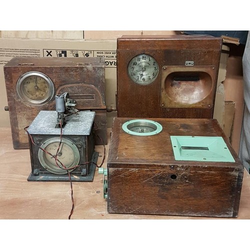 445 - Three Vintage Wooden Cased Time Clocks and a Time Stamping Machine