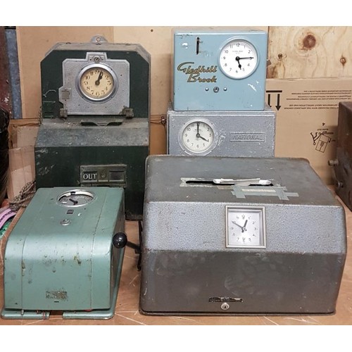 446 - Five Various Vintage Time Recording Clocks