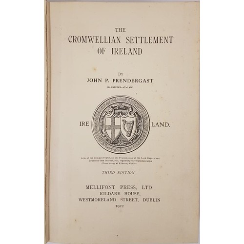 51 - John P. Prendergast. The Cromwellian Settlement of Ireland. 1922. Litho frontispiece of Cromwellian ... 