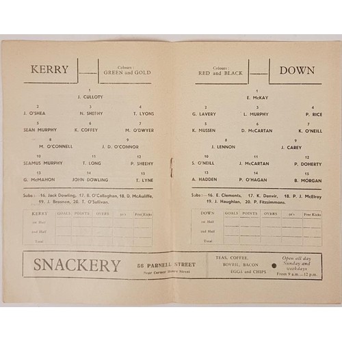 15 - G.A.A.: 1960 All Ireland Football Final between Kerry and Down Match Programme. September 23rd.... 