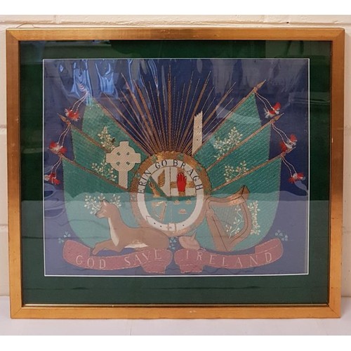 576 - Embroidered Silk Panel: God Save Ireland - Large colourful embroidered banner Erin go Bragh - God Sa... 